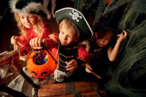 Kids swarming a house for cavity-causing candy